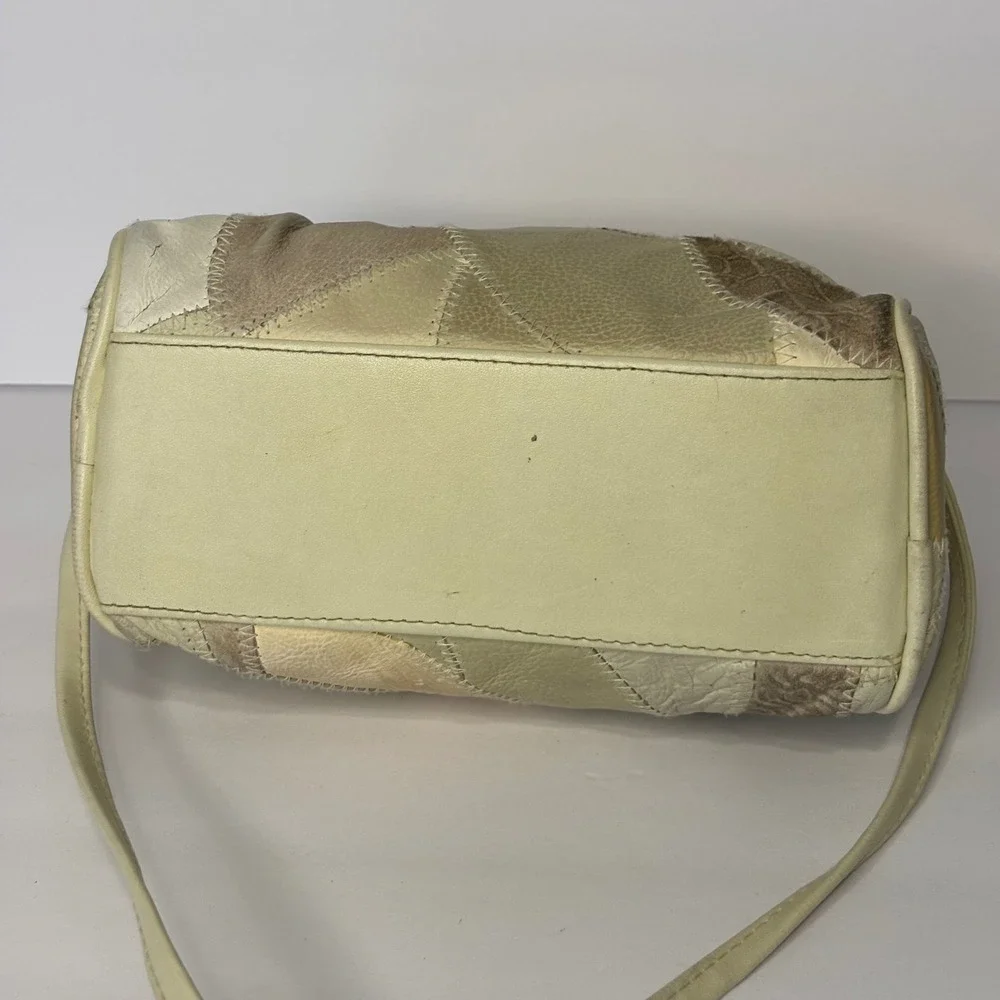 Vintage Patchwork Leather Shoulder Bag Purse‎ Neutral Tones Handbag Beige Boho